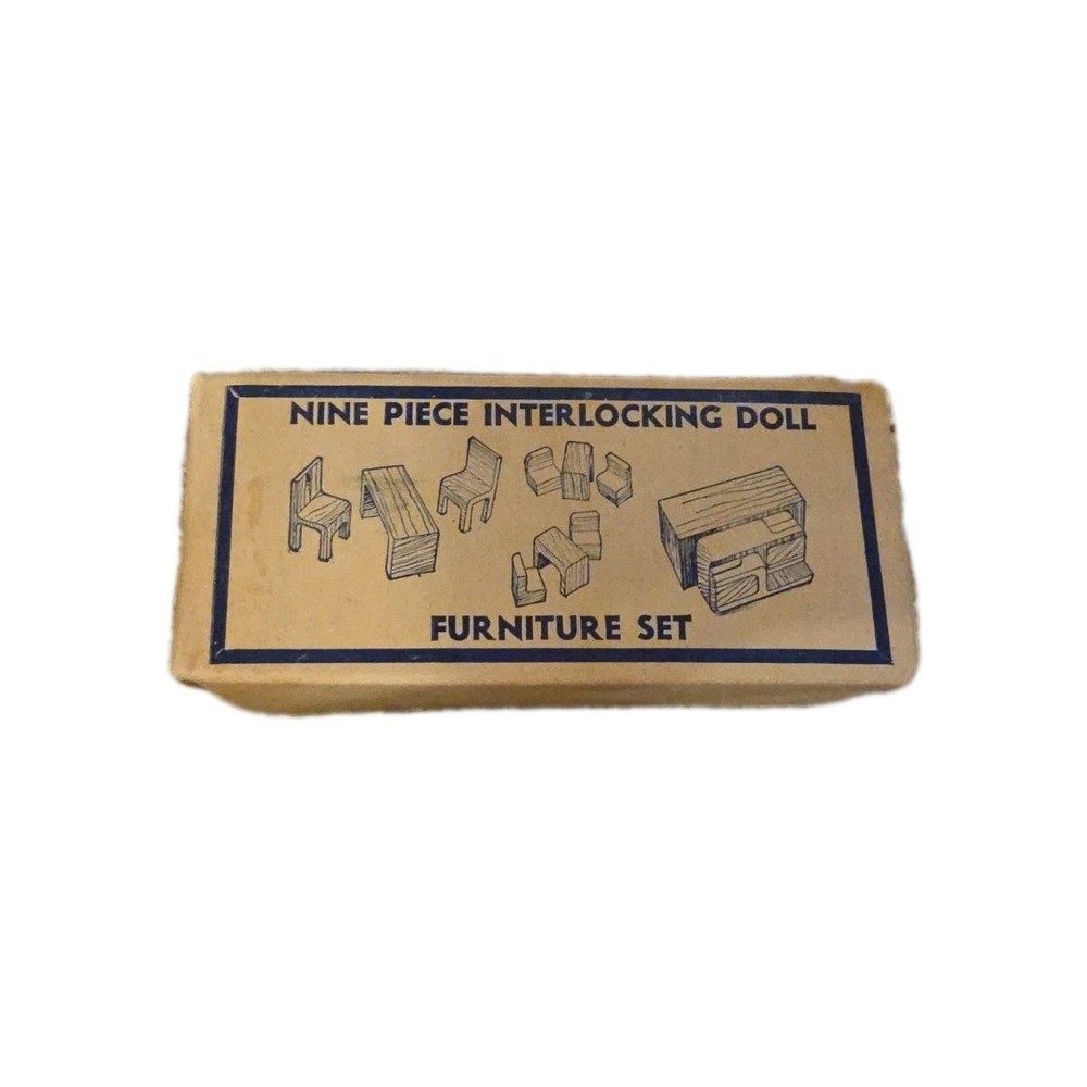 Vintage NOS Interlocking Wooden Puzzle – Mid-Century Style - Mini Furniture Set